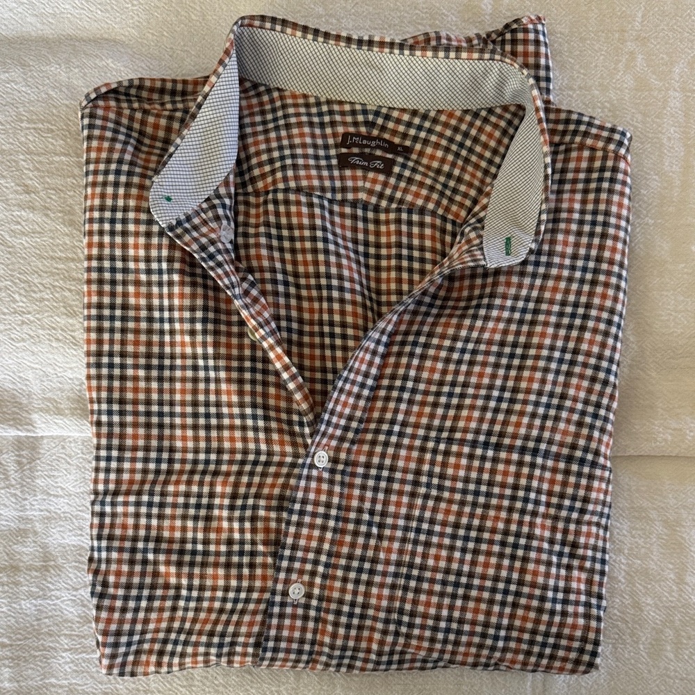 Men's Orange and Brown Plaid Button-Up Shirt